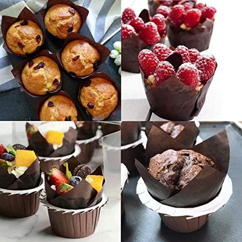Tulip Cupcake for Baking Cupcake Cases Tulip Baking Cups, Brown Paper Muffin Cups, Standard Size Muffin Cases Cupcake Liners Muffin for Wedding, Birthday, Party, 100PCS