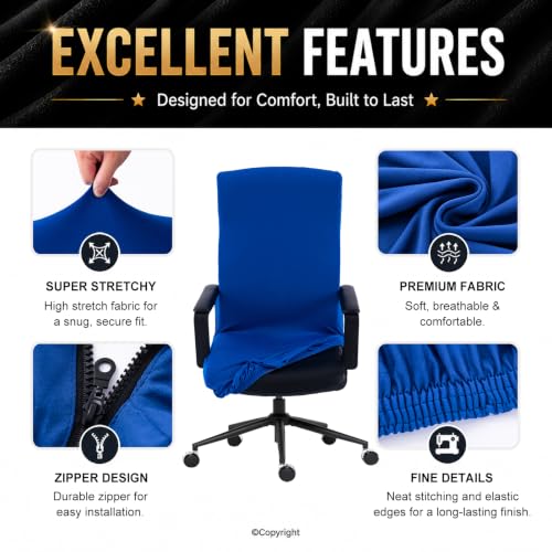 Image of Elastic Computer Chair Cover with Durable Zipper - Protective Removable Washable Universal Office Desk Chair Seat Slip Cover - Stretchy Soft Anti-dust Desk Chair Seat Protector for Dogs, Cats, Pets