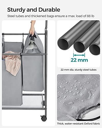 Songmics 4-Section Laundry Sorter, Rolling Laundry Cart With Hanging Bar, Laundry Organizer, Hampers For Laundry, Heavy-Duty, Lockable Wheels, 4 X 13.2 Gal, Gray Urls44Gs #TOP6
