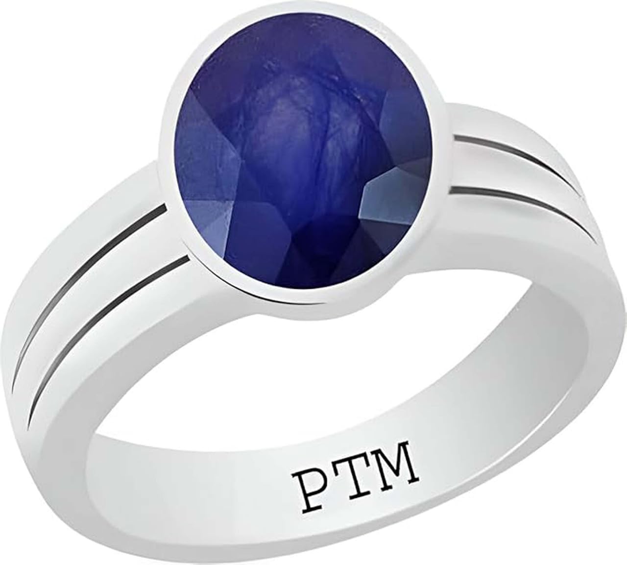 ptm 925 Sterling Silver Blue Sapphire/Neelam 3.25 Ratti to 10.25 Ratti or 3 Carat to 9.35 Carat Certified Natural Gemstone Square Shape Bis Hallmark Ring for Men and Women-picture-7