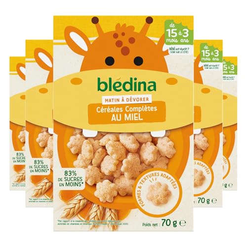 Blédina Mini Matin - Céréales Complètes Au Miel Pour Bébé - Dès 15 Mois - Les 5 boites de 70g