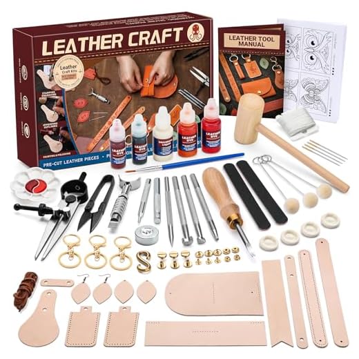Leather Crafting Kit: Leather Working Tools and Supplies for DIY Craft Beginners Stamping Dyeing Carving Sewing Edge Sealing with Video Tutorials for Earrings Wallet Keychain Wristband Bookmark
