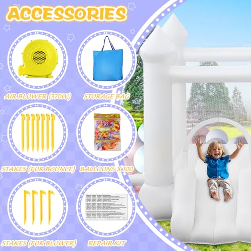 White Bounce House for Kids 3-8, Large Inflatable Bouncy House with Air Blower Slide Ball Pit Jumping 100 Balloons, Bouncy Castle for Party Birthday Wedding Event Indoor Outdoor (10x6x6FT) - Image 7