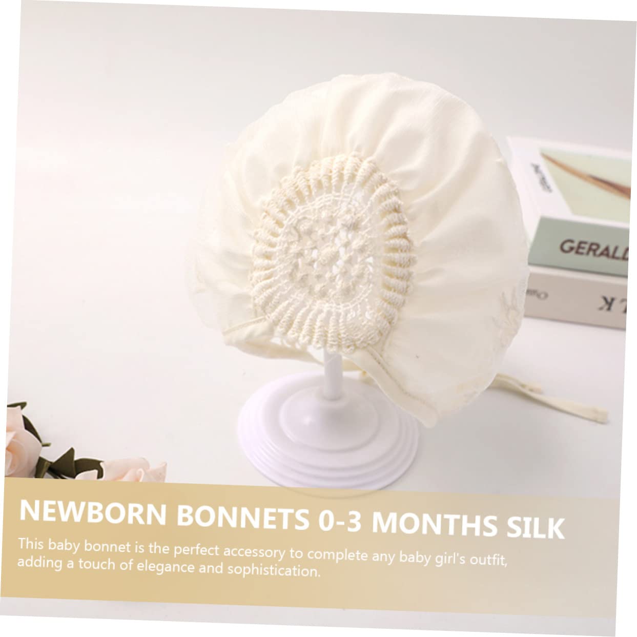 GLEAVI Sombrero De Corte Princesa Sombrero Vivero Ducha Ultravioleta Capó Sombrero De Niña Gorro De Chicas Sombreros De Bebé Recién Nacido Cordón Beige