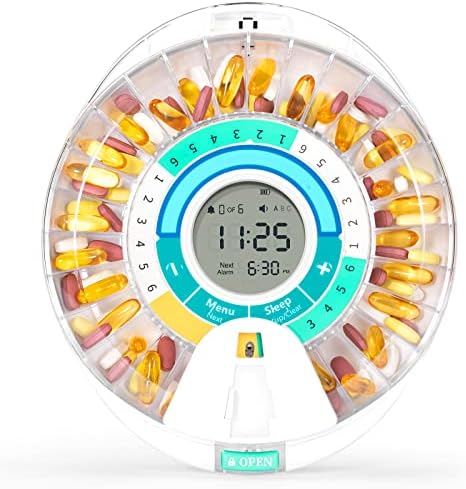 Betife Automatic Pill Dispenser with Alarm, Electronic Monthly Pill Organizer for Elderly, Timed Pill Dispenser with Light/Sound Alarm, Locked Pill Box for Prescriptions and Supplement