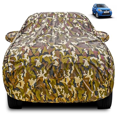 Image of FABTEC Car Body Cover for Maruti Alto 800 Jungle Print with Soft Cotton Lining Waterproof Car Cover UV & Rain Protection with Mirror Pocket Bottom Elastic (Military /Camouflage Pattern)