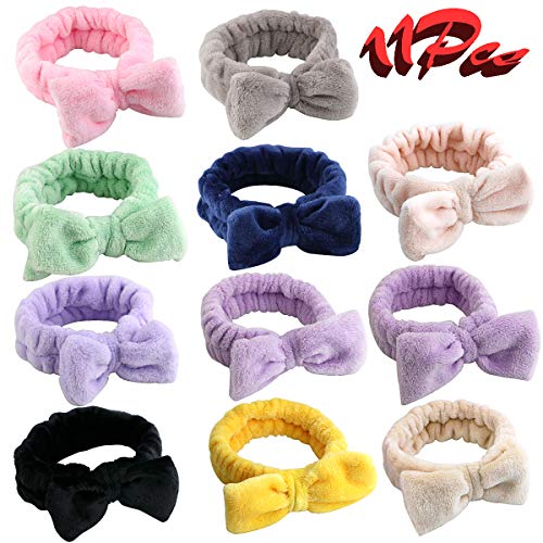 PRALB 11PCS Bow Headbands, Soft Hairlace Headband Bow Hair Band Turban Bowknot Makeup Shower Headbands Headwraps for Washing Face Shower Spa Mask Makeup Cosmetic for Women and Girls (11 Colors)