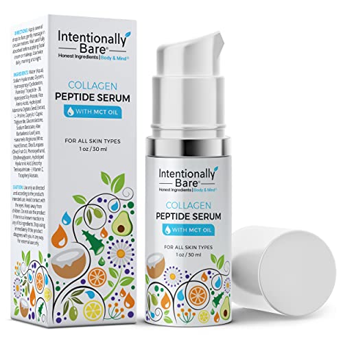 Intentionally Bare Collagen Serum for Face with MCT Oil - Collagen Peptide with Hyaluronic Acid for Fine Lines - Glow & Anti Aging Peptide Serum for All Skin Types - Firming Solution for Women - 1oz