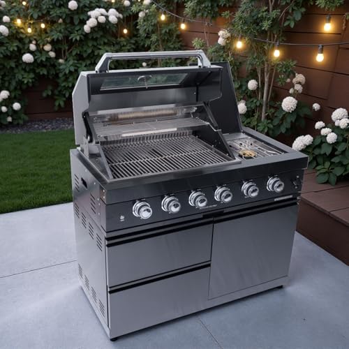 Alimtois BBQ Island Outdoor Kitchen: 46-Inch 4-Burner 72000 BTU Modular