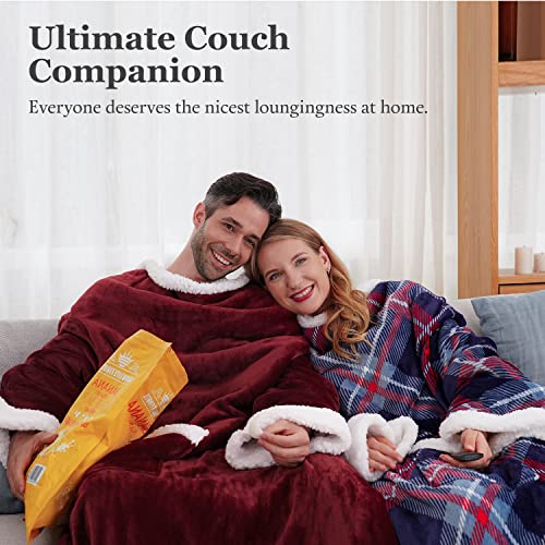 Winthome Kuscheldecke mit Ärmeln Dick, Wolldecke Warm Winter, Sherpa Decke mit Tasche, Fleecedecke Weich Kuschelig, Blanket für Erwachsene Geschenke Sofadecke Heizkosten Sparen(Blau kariert 140x180cm) - Image 3