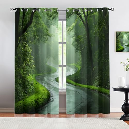 JAXIUOF Forest Park Curtains for Bedroom Living Room 84 Inch Long 2 Panels, Forest Path Blackout Curtains & Home Decor, Nature Landscape Window Treatments for Kids Bedroom Living Room Home Decor