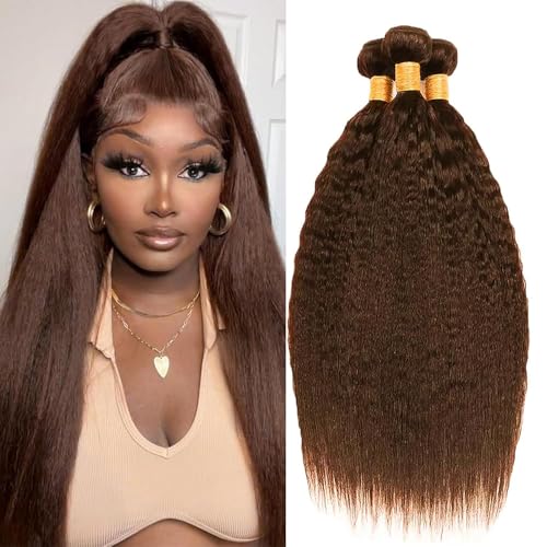 Cheveux Humain Tissage de qualité supérieure Yaki Straight double weft marron chocolat