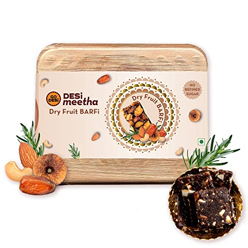 Image of GO DESi Dry Fruits Barfi | 10 Individually Wrapped Barfis | Gift for Sister and Brother | Sweets Indian Mithai