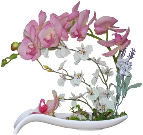FloralHouse 11" Artificial Silk Phalaenopsis Orchid Flowers Bonsai Pots, Pink