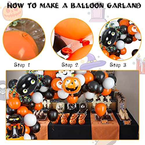 Halloween Balloon Garland Arch Kit, Black Orange White Latex Balloons With Spider Cat Pumpkin Ghost Foil Balloons Arch Kit For Kids Indoor Outdoor Scary Theme Halloween Party Decorations Supplies #TOP2