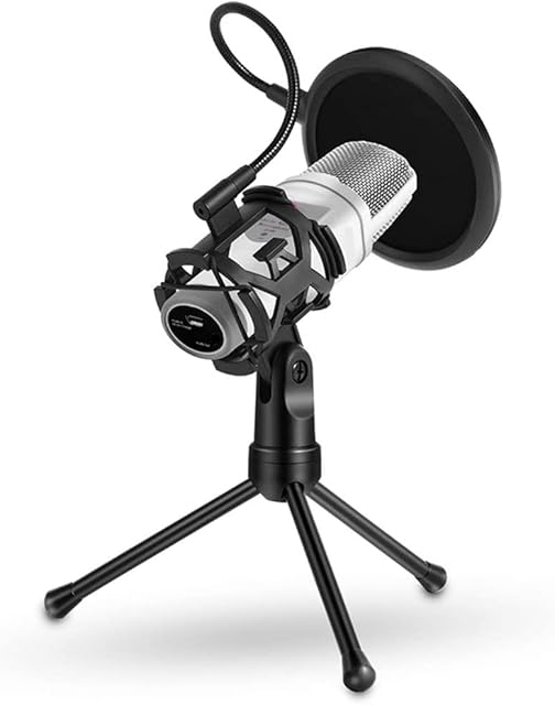 Nicoone Microphone Stand with Pop Filte,360 Degree Mic Stand With Tripod Detachable Desktop,Microphone Stand Holder for MIC Diameter Less Than 44mm