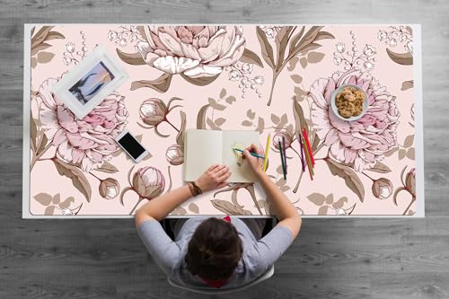 Sous-main de bureau vinyle PVC imperméable protection des surfaces pivoines roses
