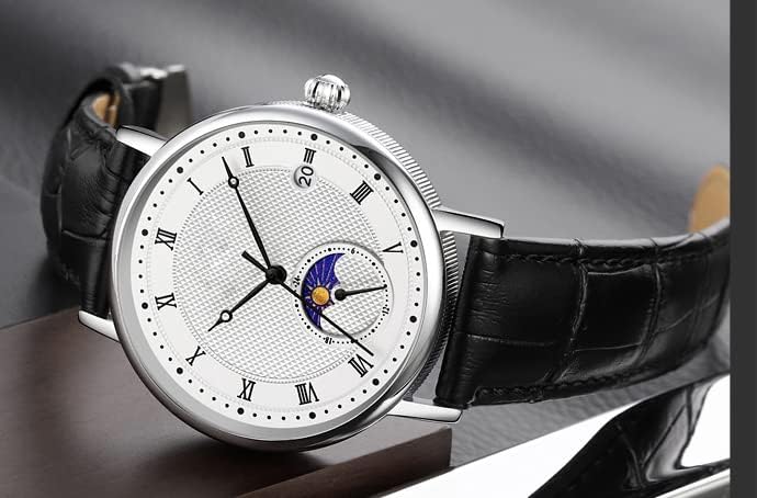 FANMIS Business Men's Women's Watch Leather Or Stainless Steel Waterproof Date Quartz Wristwatches Moon Phase white image 3 of 8 B0C65JQ5JY