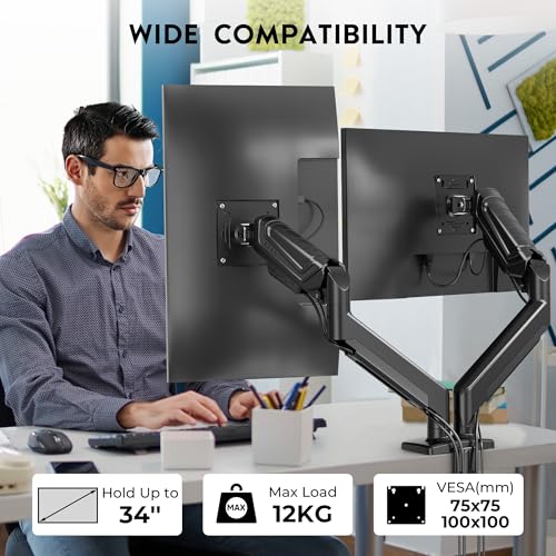 BONTEC Monitor Halterung 2 Monitore 24-34 Zoll, Gasfeder, VESA 75/100 mm – Ansicht 4