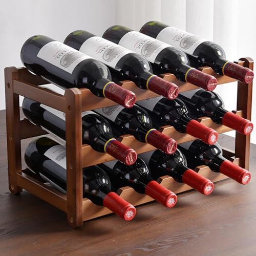 Wenbones Botellero Vino de Bambú, Soporte para Botellas para Botellas, Estantería de Vino para Cocina, Bar, Bodega, Gabinete, Despensa Capa, Despensa (Tres Niveles)
