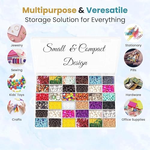 Image of XMART INDIA Plastic 36 Grid Cells Organizer Storage Box Jewellery Organisers Box Rectangular, With Adjustable Dividers, Transparent & Organiser For Jewelry Beads Earring, 25x15x5 cm