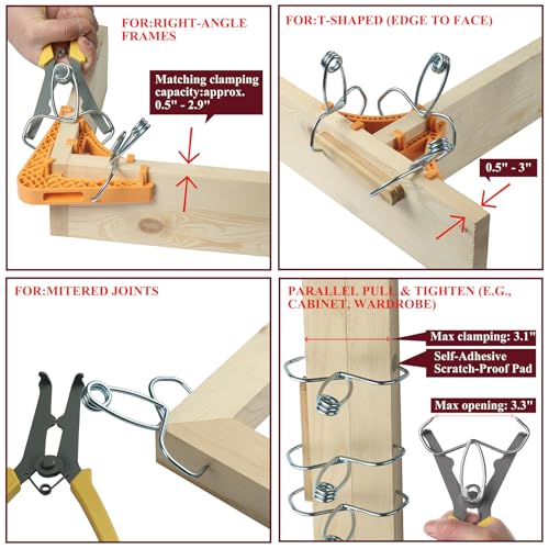 Image of Versatile Corner Clamp Kit for Woodworking | Replaces traditional: one tool for 90 degree right angle, T-joint, miter joint. Wood working tools and accessories.