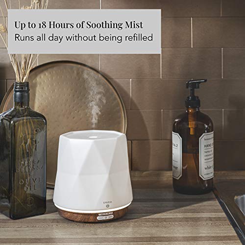 Sparia Ceramic Ultrasonic Essential Oil Diffuser For Aromatherapy, Matte White With Wood Grain, 300Ml, 18 Hour Runtime #TOP3