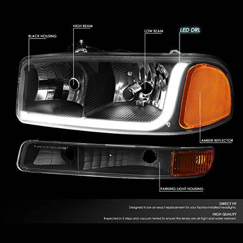 Image of DNA MOTORING HL-LB-SIERRA99-BK-AM 4PCs LED DRL Strip Headlight+Bumper Lamp Compatible with 99-07 Sierra /Yukon