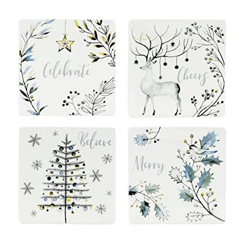 Fitz and Floyd Noel Noir Set of 4 Holiday Square Appetizer Plates, 5.5 inches Cover