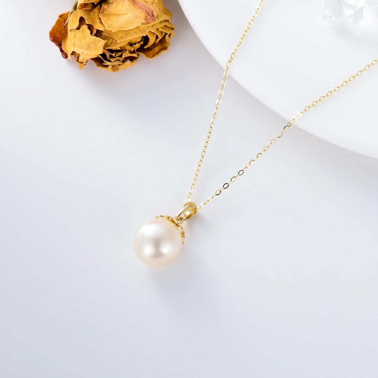 SISGEM 14K Real Gold Pearl Pendant Necklace for Women,Solid Gold 9 MM Freshwater Pearl Necklaces Anniversary Birthday Jewelry Present for Wife Mom Girlfriend 16''+2''