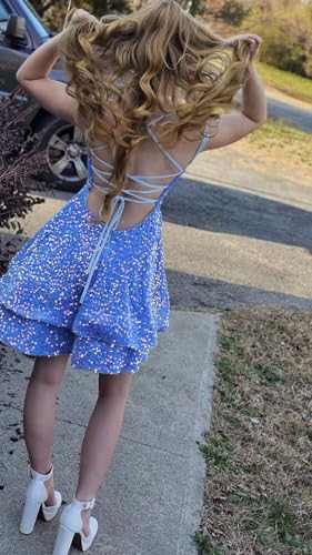 Sequin Short Square Neck Homecoming Dress for Teen Sparkly Prom Dress Sweet 16 Photo Shoot Cocktail Gowns RO2052