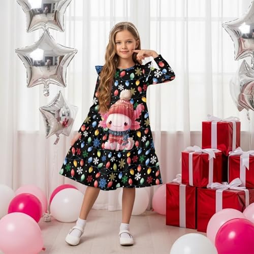 Girls Long Sleeve Dress Cute Ruffle Tiered Swing Dresses Pleated A-line Skater Twirly Midi Sundress for 3-14 Kids4