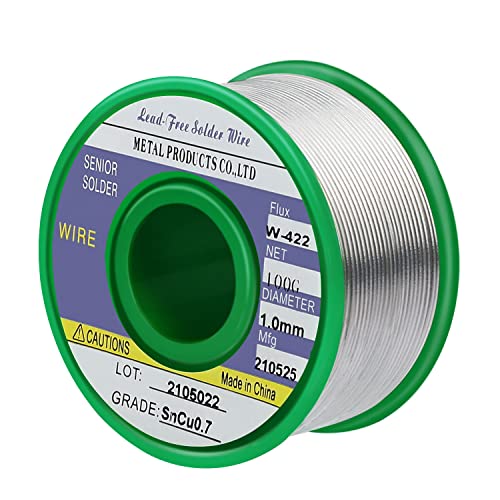 Aiglam Estaño De Soldadura Sin Plomo, 1Mm Alambre De Soldar Con Núcleo De Colofonia, Sn97.3% 2% Cu0.7% Para Soldadura Eléctrica, 100G