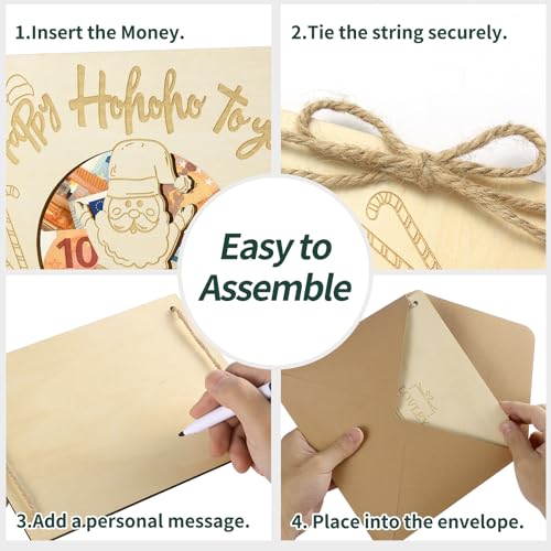 LOVLEY Personalised Christmas Card, Chirismas Money Wallet, Money Gift Chrismas, Wooden Money Card with Envelope (Santa Claus) - Image 4