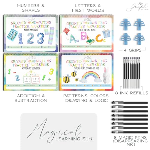 Grooved Handwriting Practice Books for Kids 3-7 | Reusable Letter Tracing with Mess-Free Disappearing Ink | Teacher-Designed | Magic Grooved Writing Practice Books | Full Set - Image 4