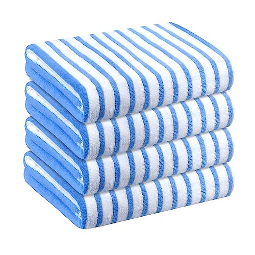 JML Beach Towels, Microfiber Bath Towel Set, Cabana Stripe, Absorbent, Quick Dry for Adult, Travel, Summer, Sport, Swimming, Pool, Yoga, Camping, 4 Pack, 30" x 60", StripeBlue
