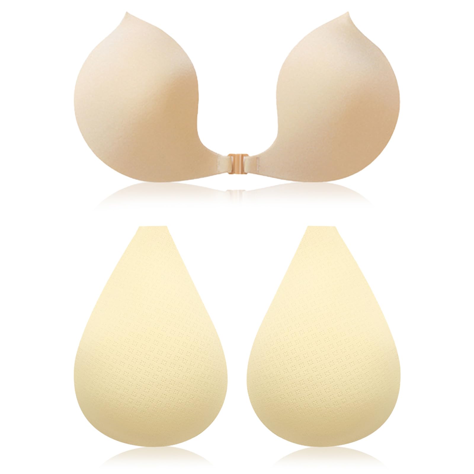 Funnaura Unisex Skin Tone 2 Pcs Invisible Sticky Stick On Bra, Reusable Push Up Sticky Backless Strapless Silicone Bra For Backless Dresses, Swimwear, Wedding