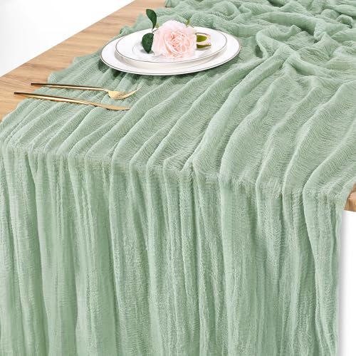 Chemin de Table en Mousseline - Vert - 80 x 300 cm - Décoration de Table de Cuisine en intérieur ,Vacances ,Mariage ,Fête
