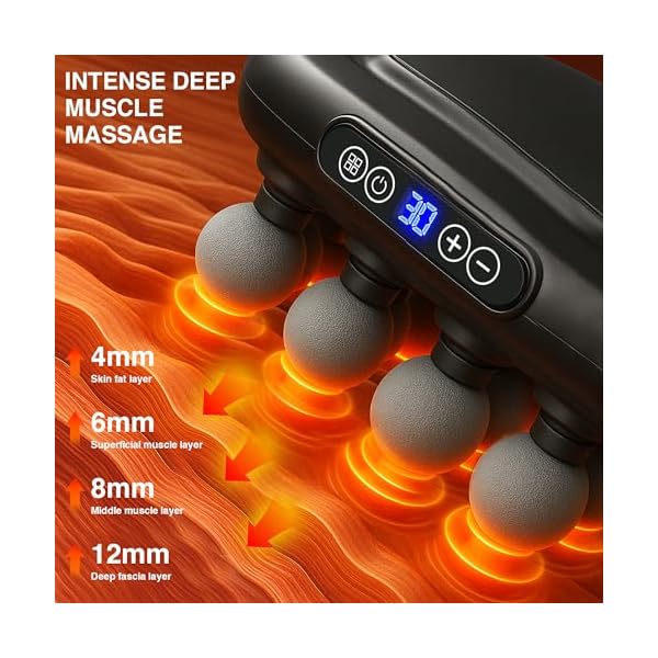 16 Head Massage Gun Deep Tissue, Body Massager for Back, Legs, Waist, Buttocks Muscles Relax Pain Relief, Quiet Percussion 16 Head Massager with Red Light Therapy, 3 Modes & 30 Intensities - Image 2
