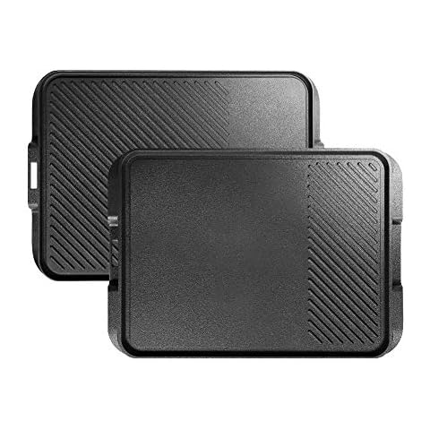 SENSARTE Non-Stick Grill Griddle Pan, 44.5 x 32 cm Upgraded Reversible 2 Burner Cast Aluminum Griddle with Grip Handles, Portable for Indoor Stovetop Outdoor Camping BBQ Cover