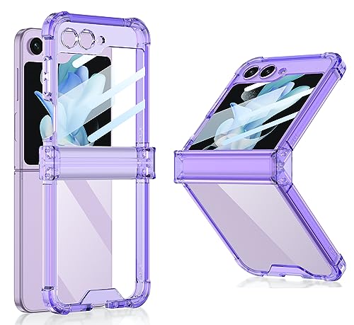 Image of BOUNCEBACK Transparent Shockproof Hinge Cover Case for Samsung Galaxy Z Flip5 / Galaxy Flip 5 Case Cover - (Clear Purple | Rubber)