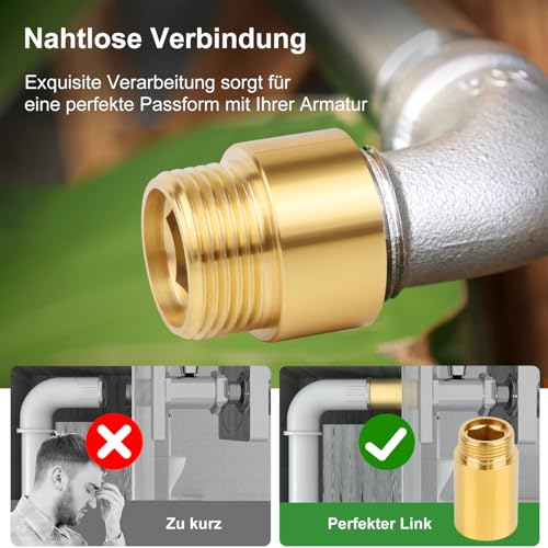 Niuny Hahnverlängerung 3/4 Zoll 100mm Hahnverlängerungen Messing 1Stk Verlängerung Fitting Verlängerung Wasseranschluss Gewindefitting Gewindeverlängerung für Wasserhähne Eckventile Duschköpfe