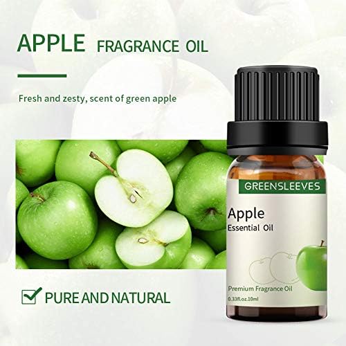 GREENSLEEVES Apple Essential Oil, 10ml Pure Plant-Based Fragrance Oil for Aromatherapy, Essential Oils for Diffuser, Air Freshener, Massage, Bath Bomb, Scented Candle Soap Making