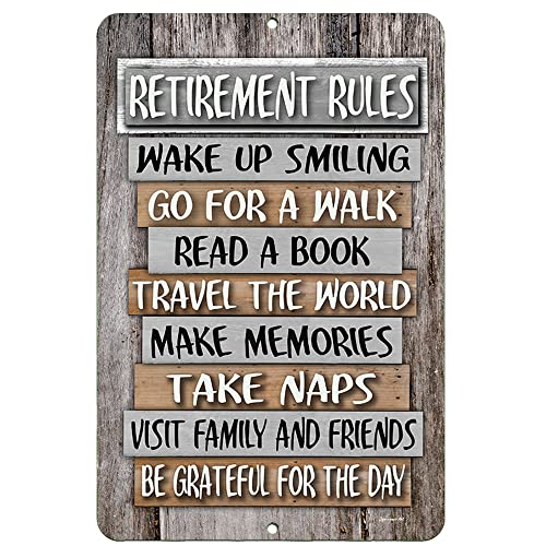 Dyenamic Art Retirement Rules Sign - Retirement Party Gift Wall Art - Indoor/Outdoor Wall Décor - Metal Wall Art For Retired Man Or Woman - Made In Usa 8X12 #TOP7