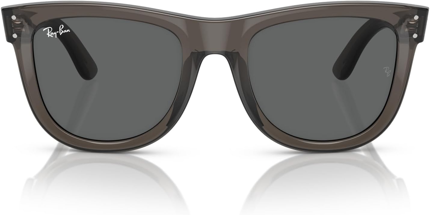 Ray-Ban Rbr0502sf Wayfarer Reverse Low Bridge Fit Square Sunglasses Transparent Dark Grey/Dark Grey 53 Millimeters
