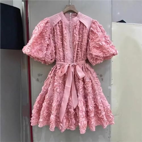 Elegant Bubble Sleeve Prom Dress with 3D Floral Appliques Women's Luxury Evening Gown Holiday Party Formal Maxi Dress4