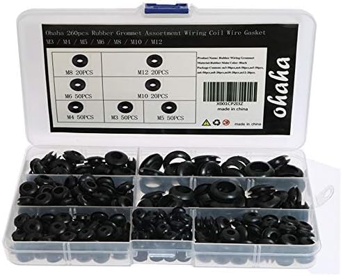 Ohaha 260pcs Rubber Grommet Assortment Wiring Coil Wire Gasket M3 / M4 / M5 / M6 / M8 / M10 / M12