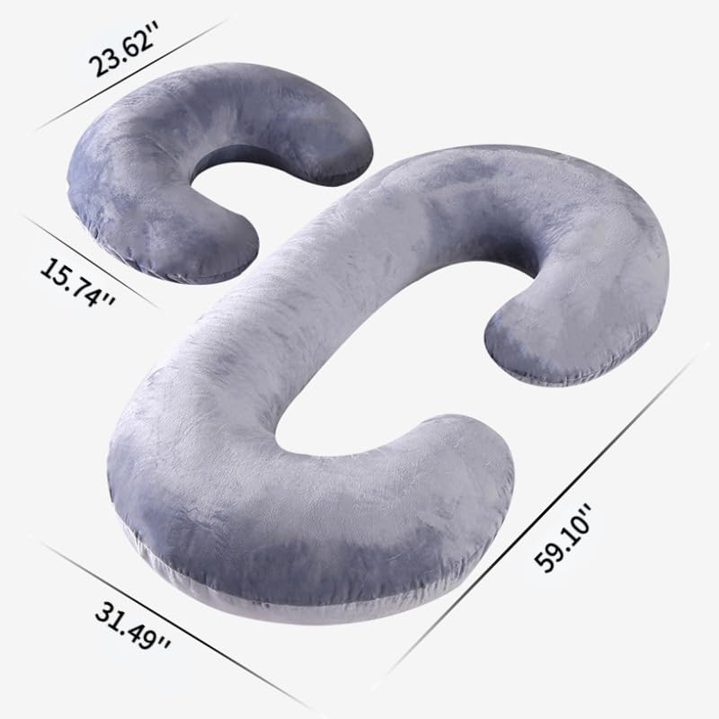 Miniatura 7 de Almohadas de embarazo para dormir, almohada de cuerpo completo en forma de C para mujeres embarazadas, almohada de embarazo suave con funda de