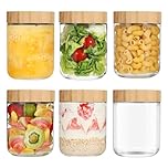 LIMILI Overnight Oats Jar, 6 Pack 500ML Glass Overnight Oats Containers with Wooden Lids, Wide Mouth Glass Jars Breakfast Pots for Cereal, Yogurt, Salad, Chia Pudding (500ml - 6pcs)
