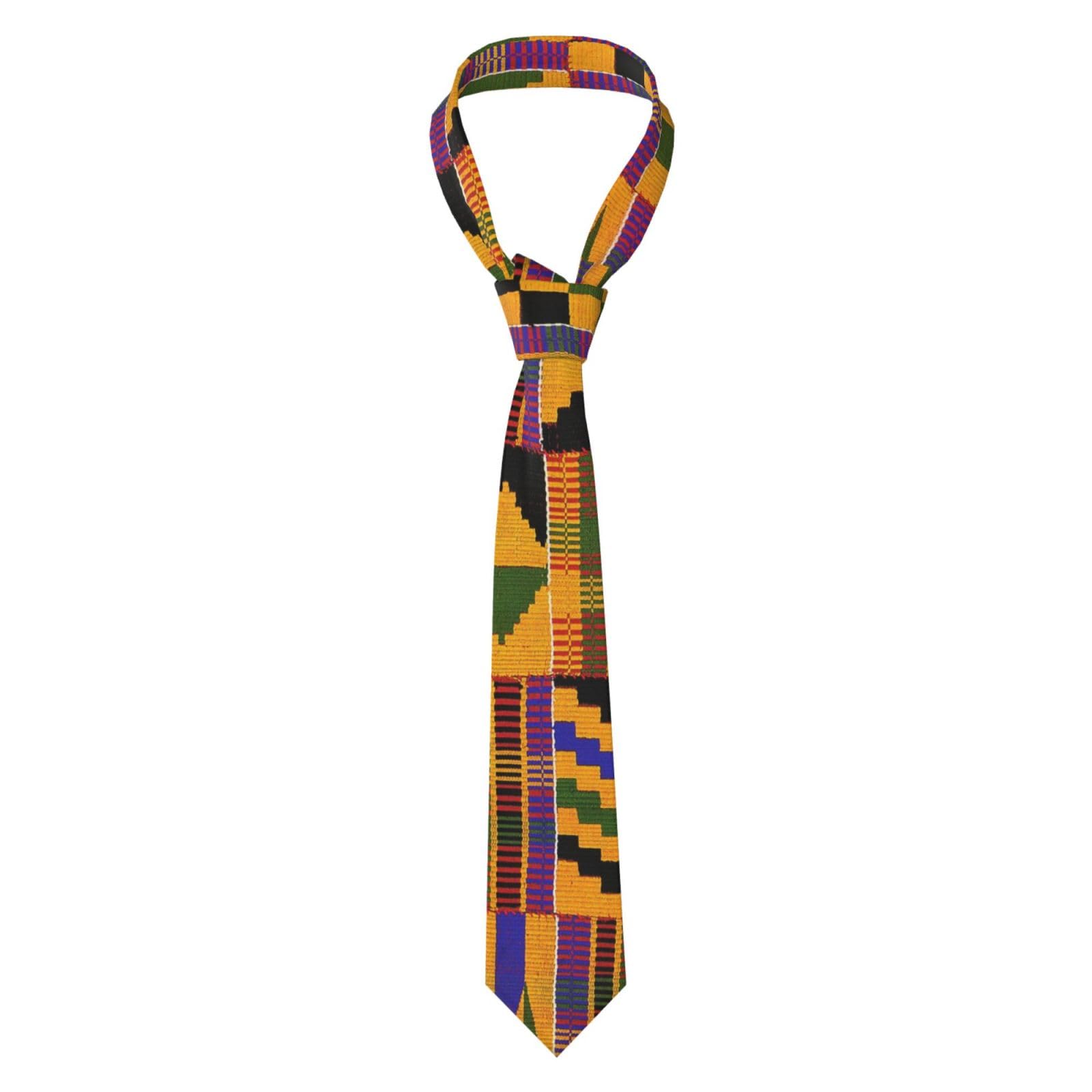 Poadnly Unisex As Picture Ghana Kente, Neckties Mens Ties Polyester Novelty Skinny Tie For Wedding Party